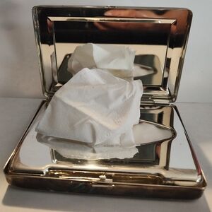 Art Deco Mirrored Tissue Box Silver Tone Engraved With "L" Pocket Sized Tarnish